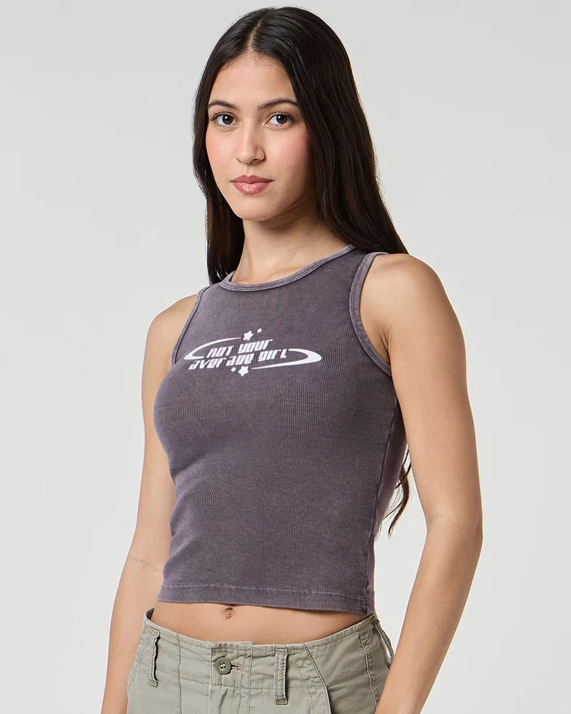 بيواكوف Women's Purple Typography Slim Fit Washed Tank Top